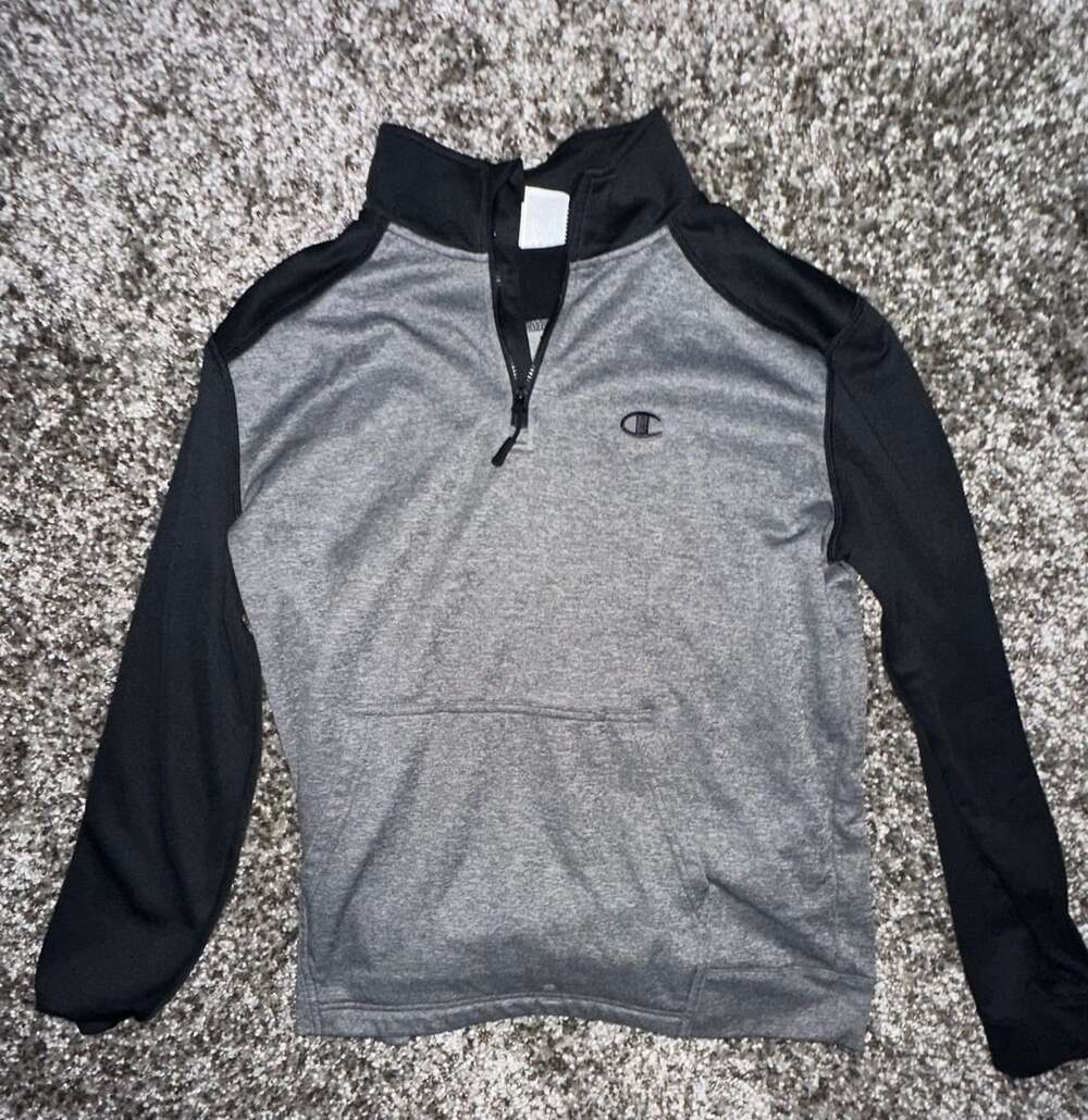 Champion Performance Gray and Black Quarter Zip Pullover Sweatshirt Mens Size La
